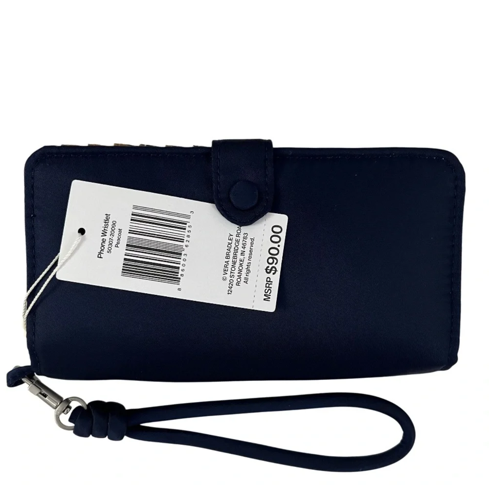 NWT Vera Bradley Phone Wristlet Multipocket Wallet Removable Strap Navy Blue Tan